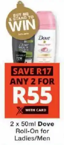 Checkers Dove Roll-On for Ladies/ Men offer