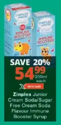 Checkers Zinplex Junior Cream Soda/ Sugar Free Cream Soda Flavour Immune Booster Syrup offer