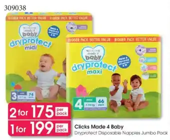 Clicks Clicks Made 4 Baby Dryprotect Disposable Nappies Jumbo Pack offer