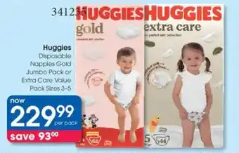 Clicks Huggies Disposable Nappies Gold Jumbo Pack or Extra Care Value Pack offer