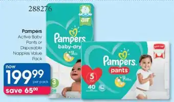 Clicks Pampers Active Baby Pants or Disposable Nappies Value Pack offer