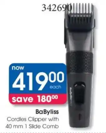 Clicks BaByliss Cordles Clipper with 40 mm 1 Slide Comb offer
