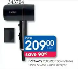 Clicks Safeway 2000 Watt Salon Series Black & Rose Gold Hairdryer offer