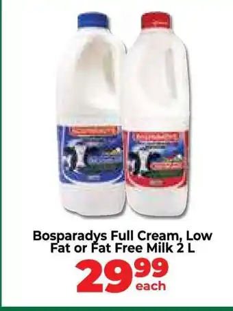 Food Lover's Market Bosparadys Full Cream, Low Fat or Fat Free Milk 2 L offer