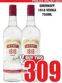 Boxer SMIRNOFF 1818 VODKA 750ML offer
