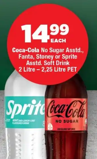 OK Foods Coca-Cola No Sugar Asstd., Fanta, Stoney or Sprite Asstd. Soft Drink offer