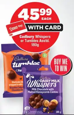 OK Foods Cadbury Whispers or Tumbles Asstd. offer