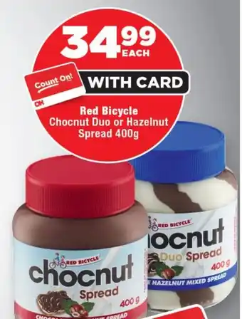 OK Foods Red Bicycle Chocnut Duo or Hazelnut Spread offer