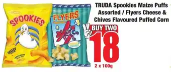 Boxer Superstores TRUDA Spookies Maize Puffs Assorted/ Flyers Cheese & Chives Flavoured Puffed Corn offer