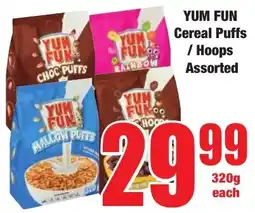 Boxer Superstores YUM FUN Cereal Puffs/ Hoops Assorted offer