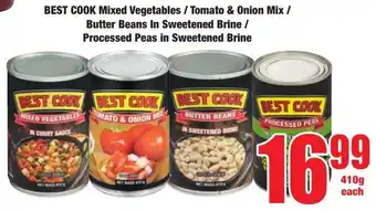Boxer Superstores BEST COOK Mixed Vegetables/ Tomato & Onion Mix/ Butter Beans In Sweetened Brine/ Processed Peas in Sweetened Brine offer