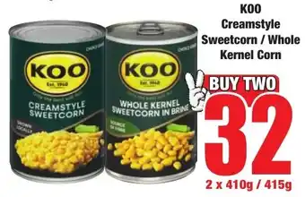 Boxer Superstores KOO Creamstyle Sweetcorn/ Whole Kernel Corn offer