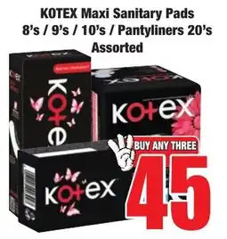 Boxer Superstores KOTEX Maxi Sanitary Pads/ Pantyliners Assorted offer