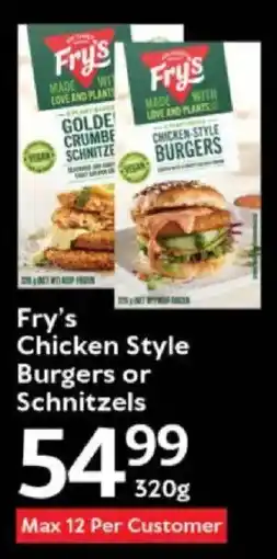 Oxford Freshmarket Fry's Chicken Style Burgers or Schnitzels offer