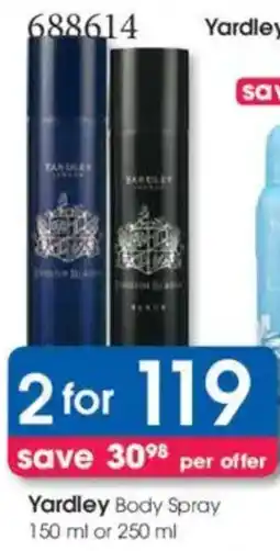 Clicks Yardley Body Spray offer