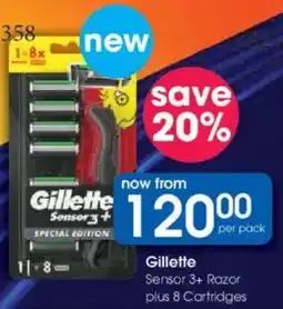 Clicks Gillette Sensor 3+ Razor plus 8 Cartridges offer