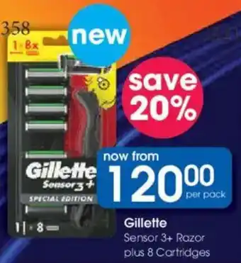 Clicks Gillette Sensor 3+ Razor plus 8 Cartridges offer