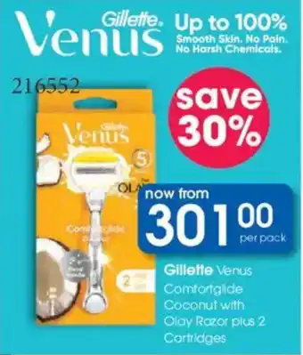 Clicks Gillette Venus Comfortglide Coconut with Olay Razor plus 2 Cartridges offer