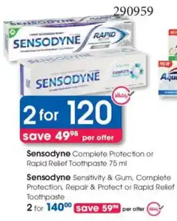 Clicks Sensodyne Complete Protection or Rapid Relief Toothpaste offer