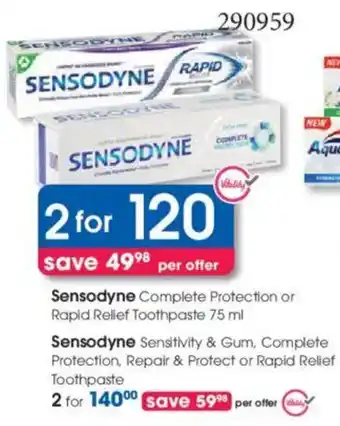 Clicks Sensodyne Complete Protection or Rapid Relief Toothpaste offer
