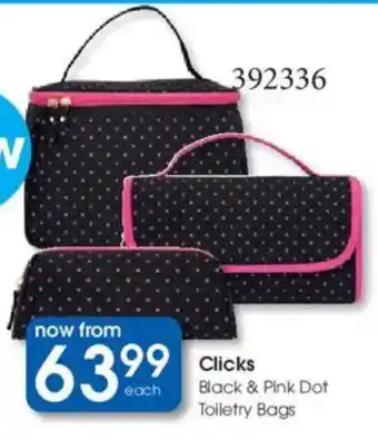 Clicks Clicks Black & Pink Dot Toiletry Bags offer