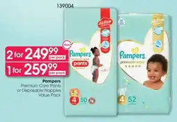 Clicks Pampers Premium Care Pants or Disposable Nappies Value Pack offer