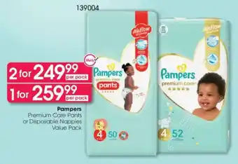 Clicks Pampers Premium Care Pants or Disposable Nappies Value Pack offer