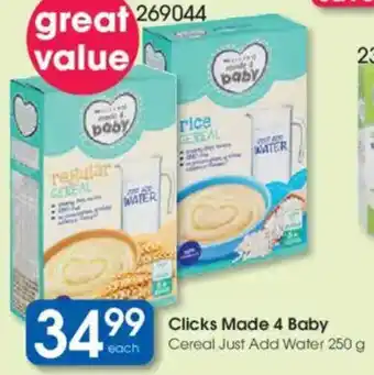 Clicks Clicks Made 4 Baby Cereal Just Add Water offer