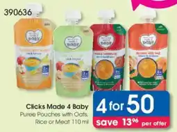 Clicks Clicks Made 4 Baby Puree Pouches with Oats, Rice or Meat offer