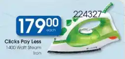 Clicks Clicks Pay Less 1400 Watt Steam Iron offer