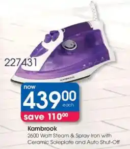 Clicks Kambrook 2600 Watt Steam & Spray Iron with Ceramic Soleplate and Auto Shut-Off offer