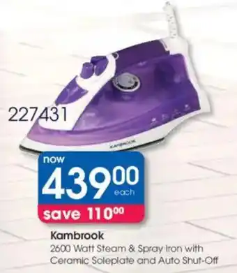 Clicks Kambrook 2600 Watt Steam & Spray Iron with Ceramic Soleplate and Auto Shut-Off offer