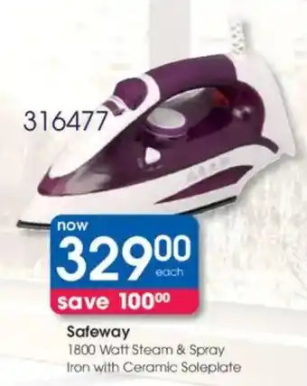 Clicks Safeway 1800 Watt Steam & Spray Iron with Ceramic Soleplate offer