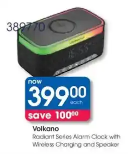 Clicks Volkano Radiant Series Alarm Clock with Wireless Charging and Speaker offer