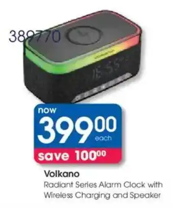 Clicks Volkano Radiant Series Alarm Clock with Wireless Charging and Speaker offer