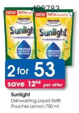 Clicks Sunlight Dishwashing Liquid Refill Pouches Lemon offer