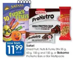 Clicks Safari Dried Fruit, Nuts & Funky Stix or Bokomo ProNutro Bars or Bar Multipacks offer