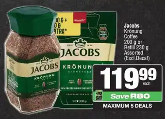 KwikSpar Jacobs Krönung Coffee or Refill Assorted offer