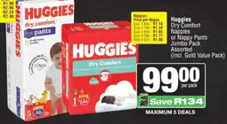 KwikSpar Huggies Dry Comfort Nappies or Nappy Pants Jumbo Pack Assorted offer