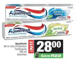 KwikSpar Aquafresh All-In-One Protection Toothpaste Assorted offer