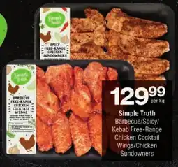 Checkers Simple Truth Barbecue/ Spicy/ Kebab Free-Range Chicken Cocktail Wings/ Chicken Sundowners offer