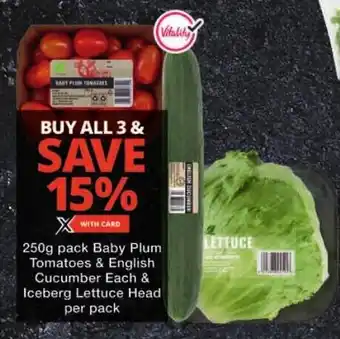 Checkers Baby Plum Tomatoes & English Cucumber & Iceberg Lettuce Head offer
