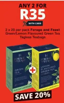 Checkers Forage and Feast Green/ Lemon Flavoured Green Tea Tagless Teabags offer