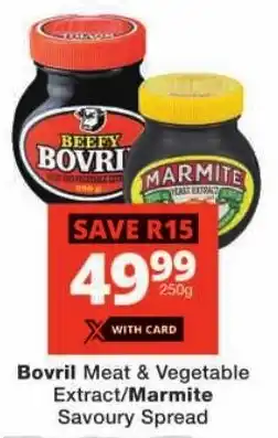 Checkers Bovril Meat & Vegetable Extract/ Marmite Savoury Spread offer