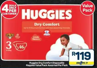 Pick n Pay Hypermarket HUGGIES DRY COMFORT DISPOSABLE NAPPIES VALUE PACK offer