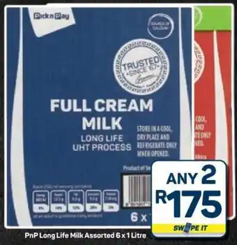 Pick n Pay Hypermarket PnP Long Life Milk Assorted 6 x 1 Litre offer