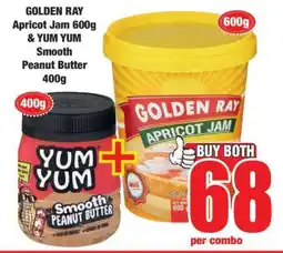 Boxer GOLDEN RAY Apricot Jam 600g & YUM YUM Smooth Peanut Butter 400g offer