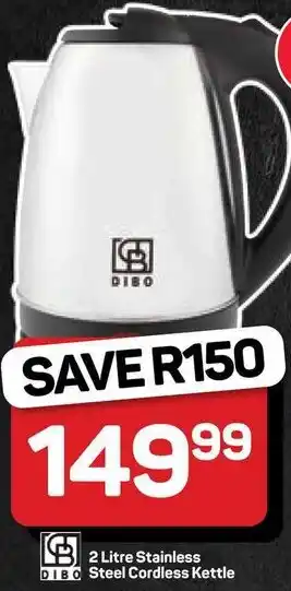 Pick n Pay Hypermarket DIBO Stainless Steel Cordless Kettle offer