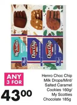 Save Henro Choc Chip Milk Drops/ Mint/ Salted Caramel Cookies/ My Scotties Chocolate offer