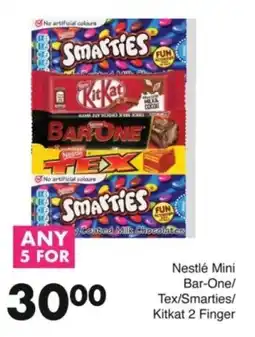 Save Nestlé Mini Bar-One/ Tex/ Smarties/ Kitkat 2 Finger offer